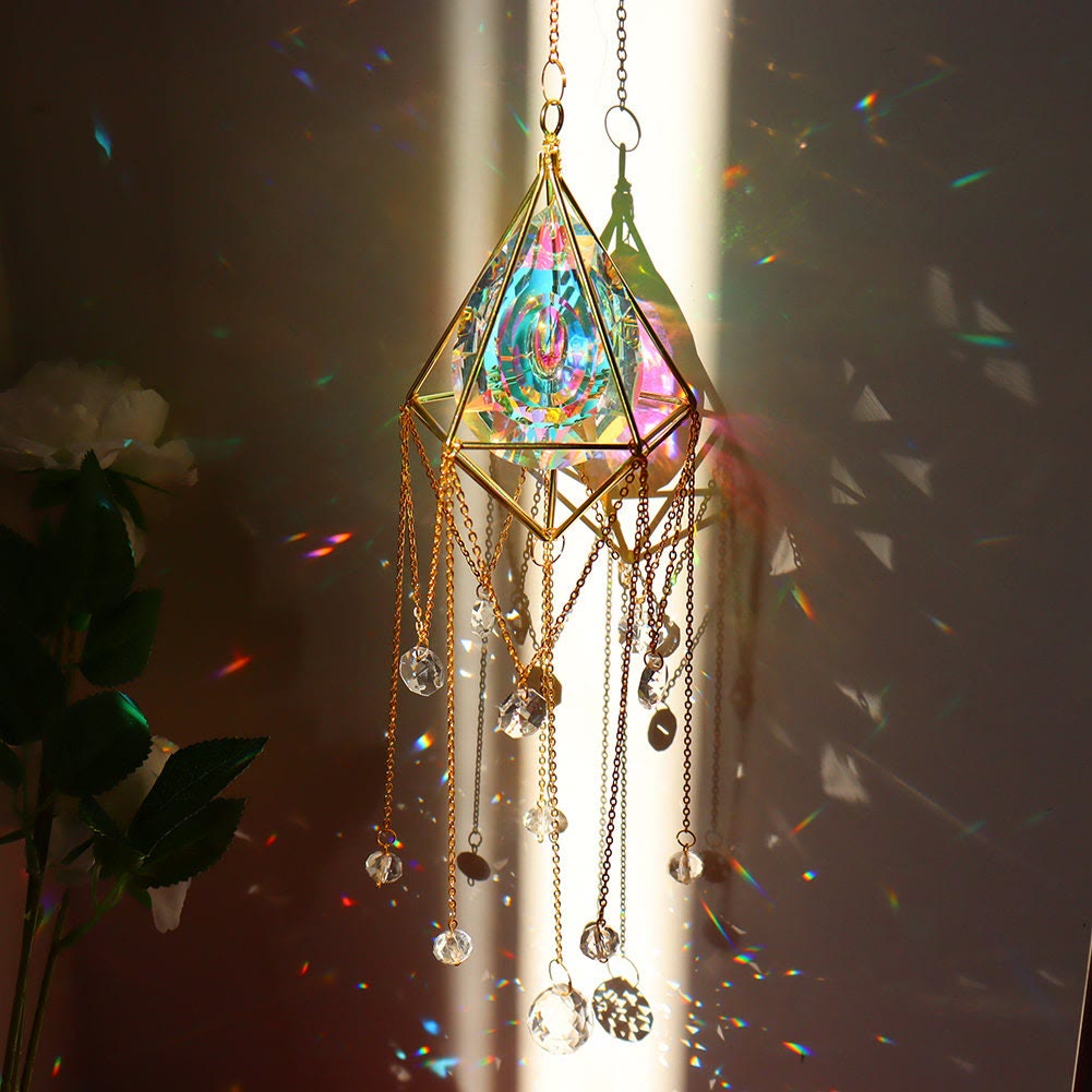 Crystal Sun Catcher Wind Chime with Natural Gemstones
