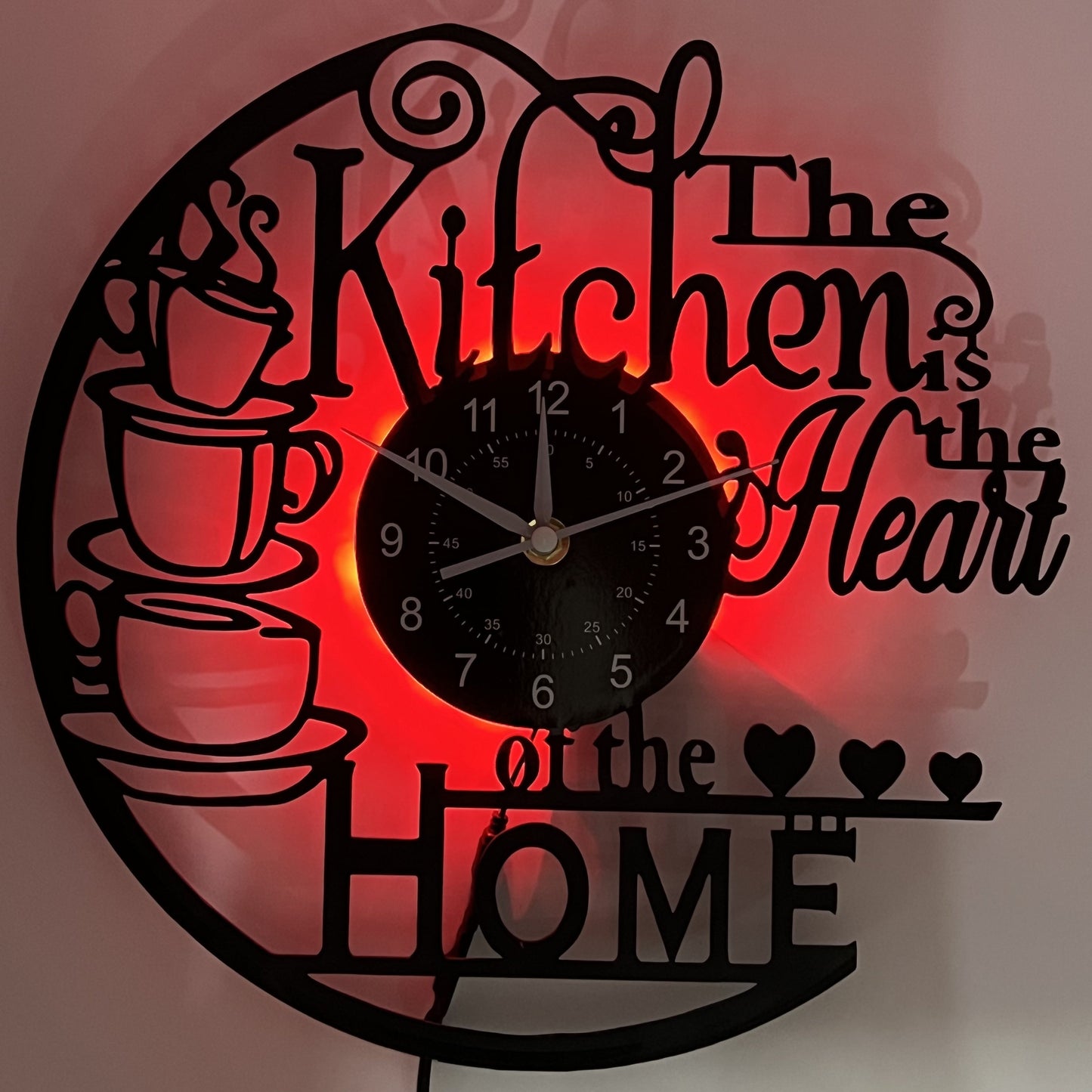 Color-Changing Kitchen Wall Clock with Coffee Cup Design