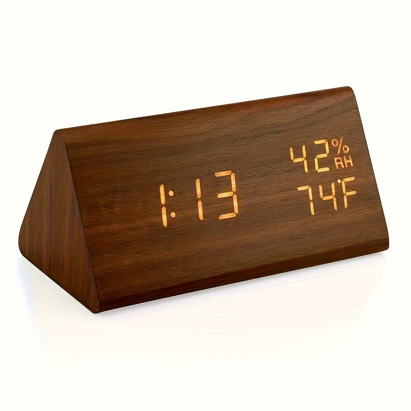 Modern Wooden LED Digital Alarm Clock with Temperature and Humidity Display