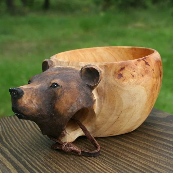 Handcrafted Rubber Wood Travel Cup with Leather Strap