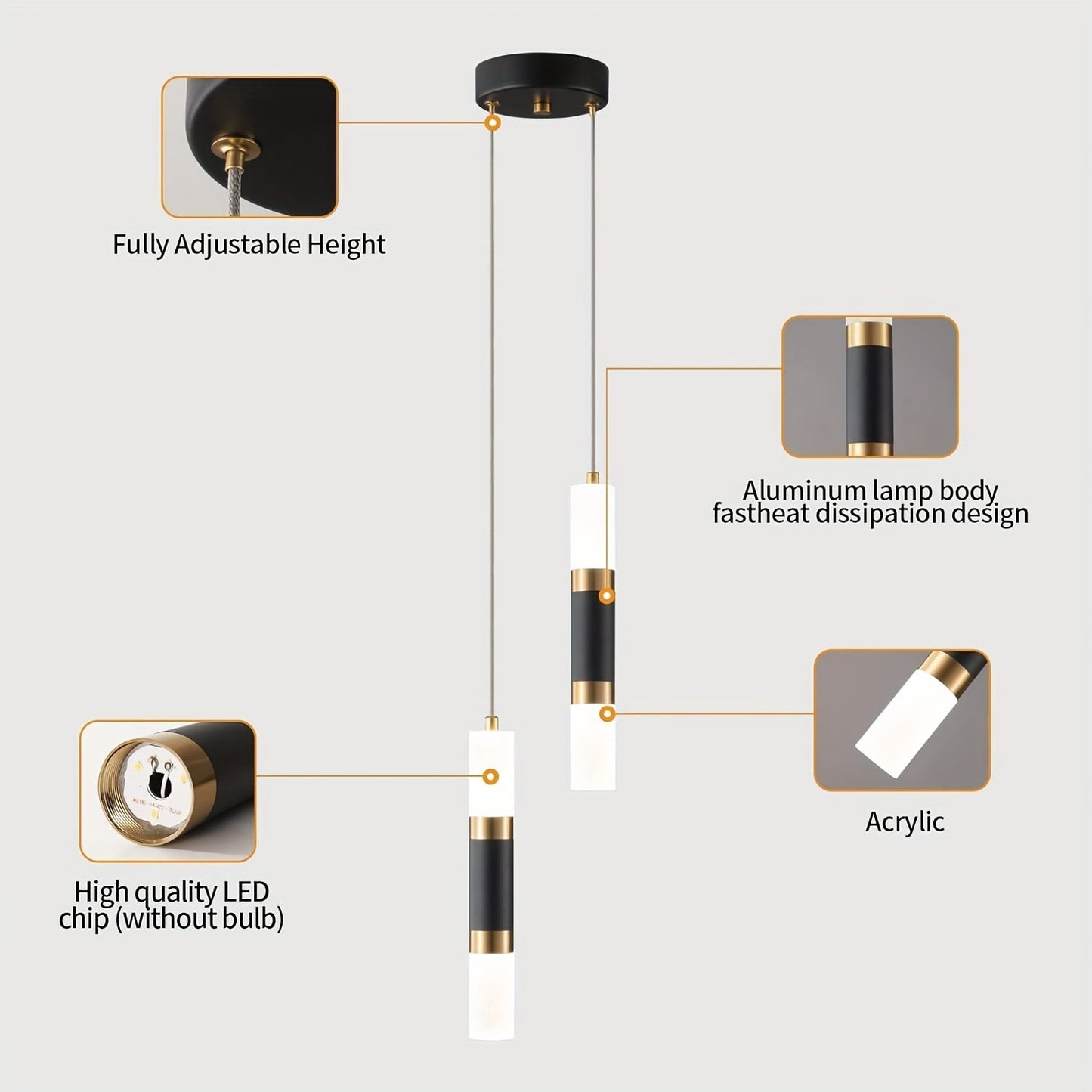 Modern Black and Gold Dimmable Mini Pendant Light - 2-Light or 3-Light Options