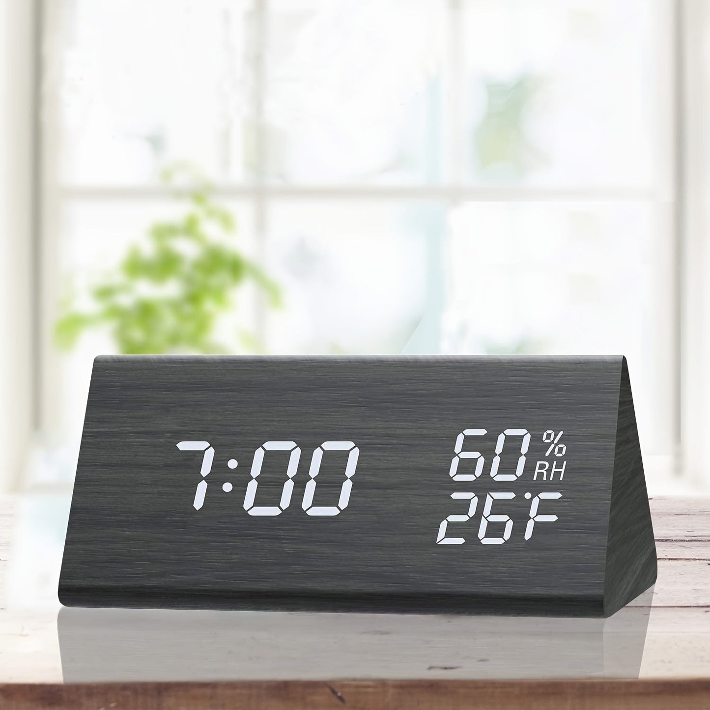 Modern Wooden LED Digital Alarm Clock with Temperature and Humidity Display