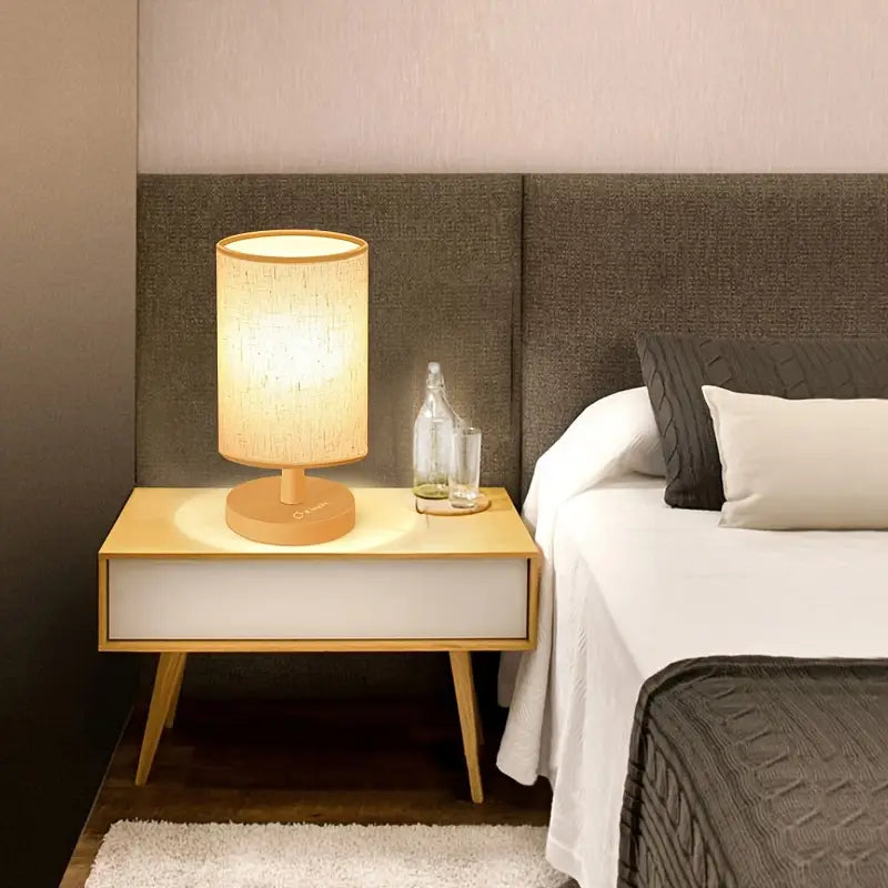 Minimalist Wooden Base Table Lamp with Fabric Shade