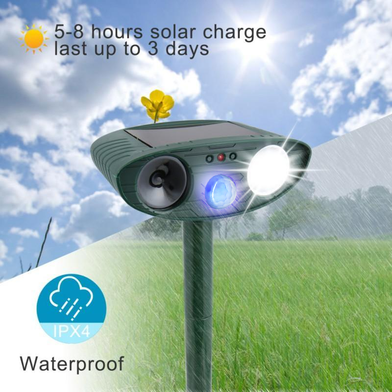 Solar Powered Ultrasonic Deer Repeller - Motion Activated Animal Scarer - 2425 Sq Ft Coverage
