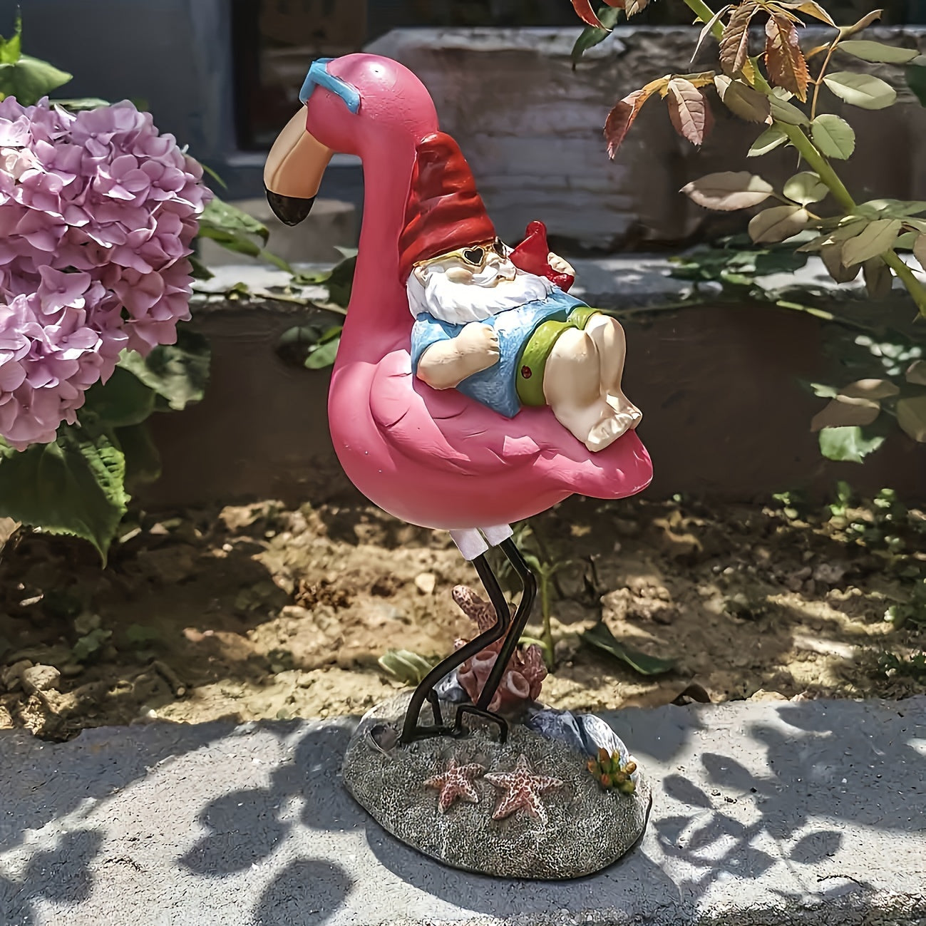 Flamingo Garden Gnome Statue with Tropical Whimsy