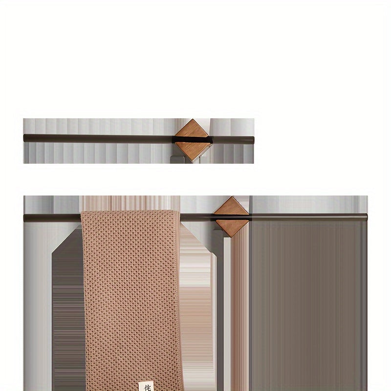 Black Acrylic Wall-Mounted Towel Bar with Wooden Base
