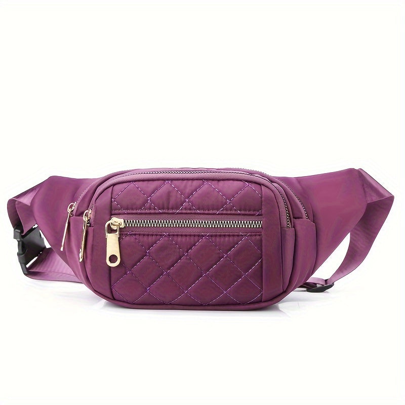 Lightweight Quilted Hip Bag for Women with Double Zippers