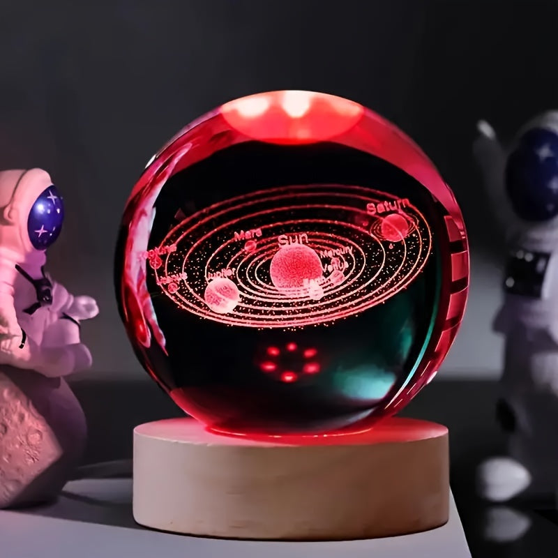 3D Crystal LED Table Lamp with Wooden Base