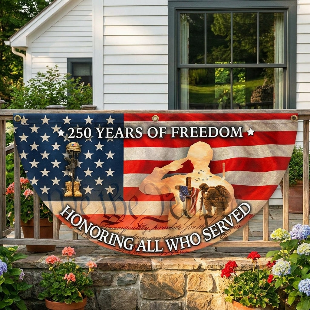 Vintage Battlefield Fan Flag Honoring Veterans 250 Years of Freedom