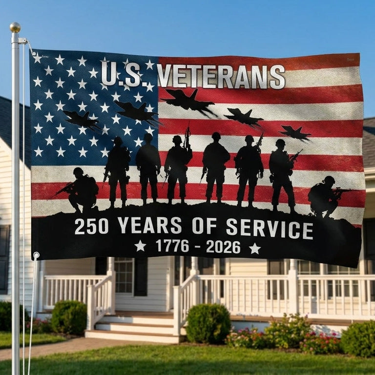 US Veterans 250 Years of Service Grommet Flag - Patriotic Canvas Flag 3x5 ft, 4x6 ft, 5x8 ft
