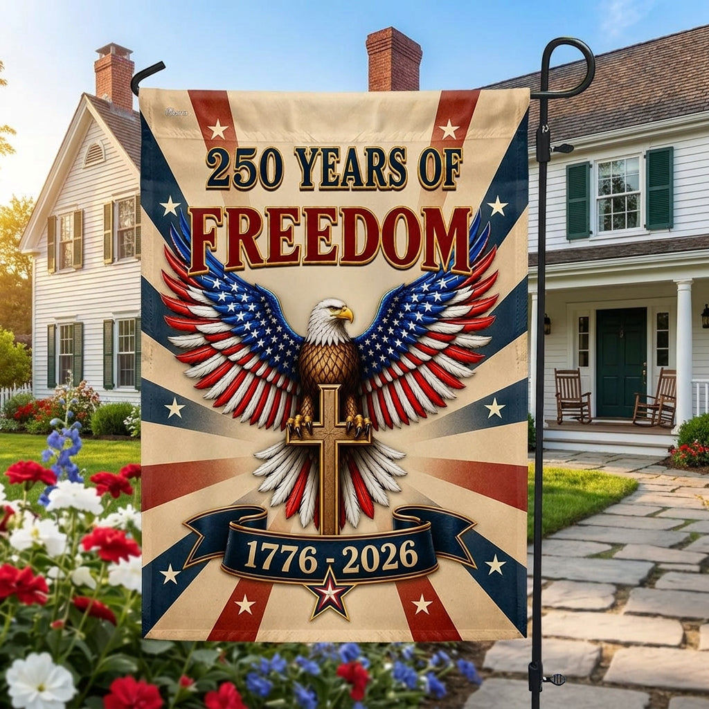 Christian American Garden Flag with Patriotic Eagle and Cross, 250 Years 1776-2026