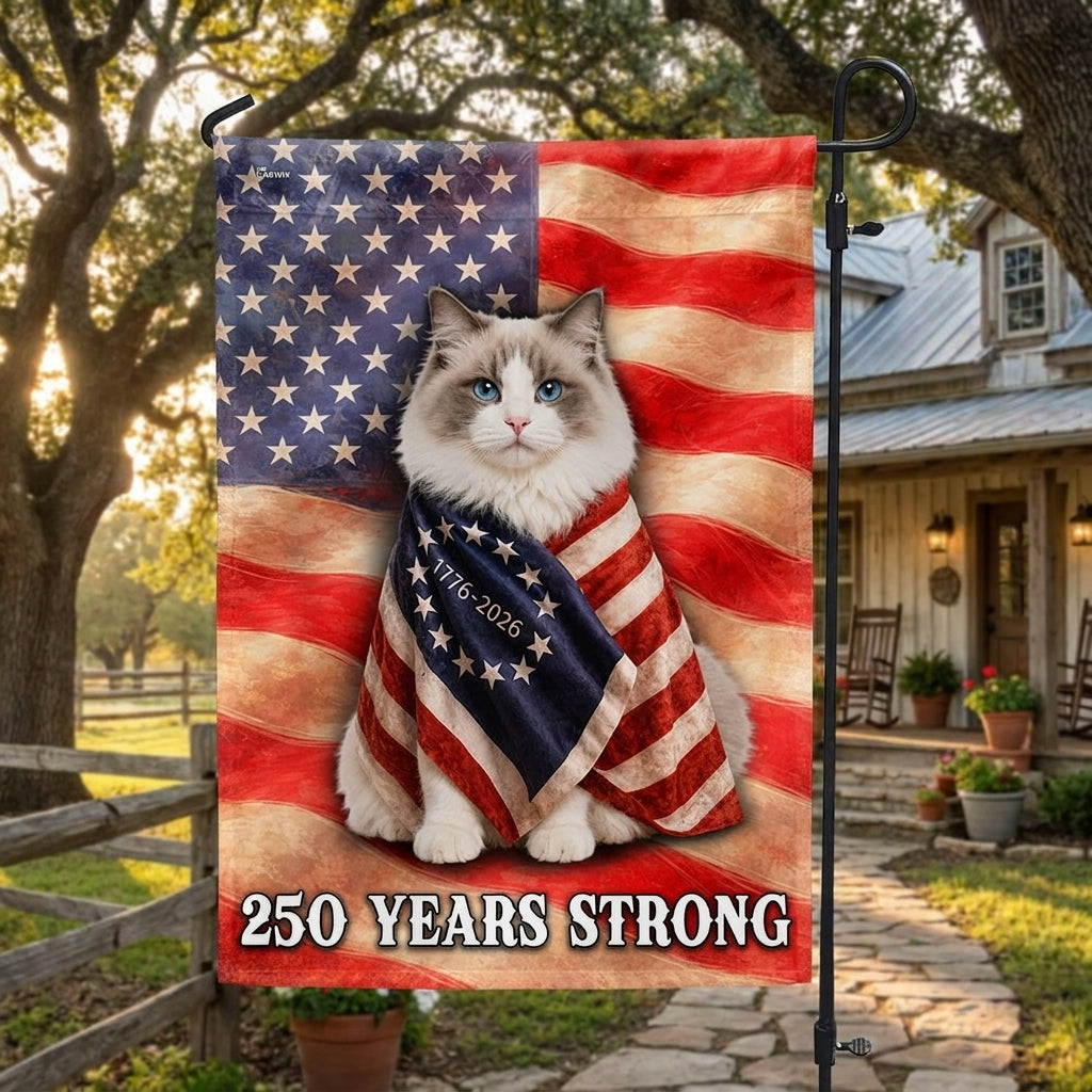 Double-Sided Ragdoll Cat American Flag - 250 Years Strong