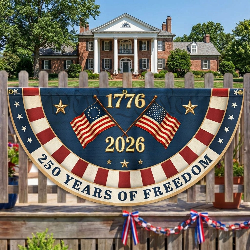 Betsy Ross American Fan Flag - 250 Years of Freedom, Double-Sided Canvas Decor