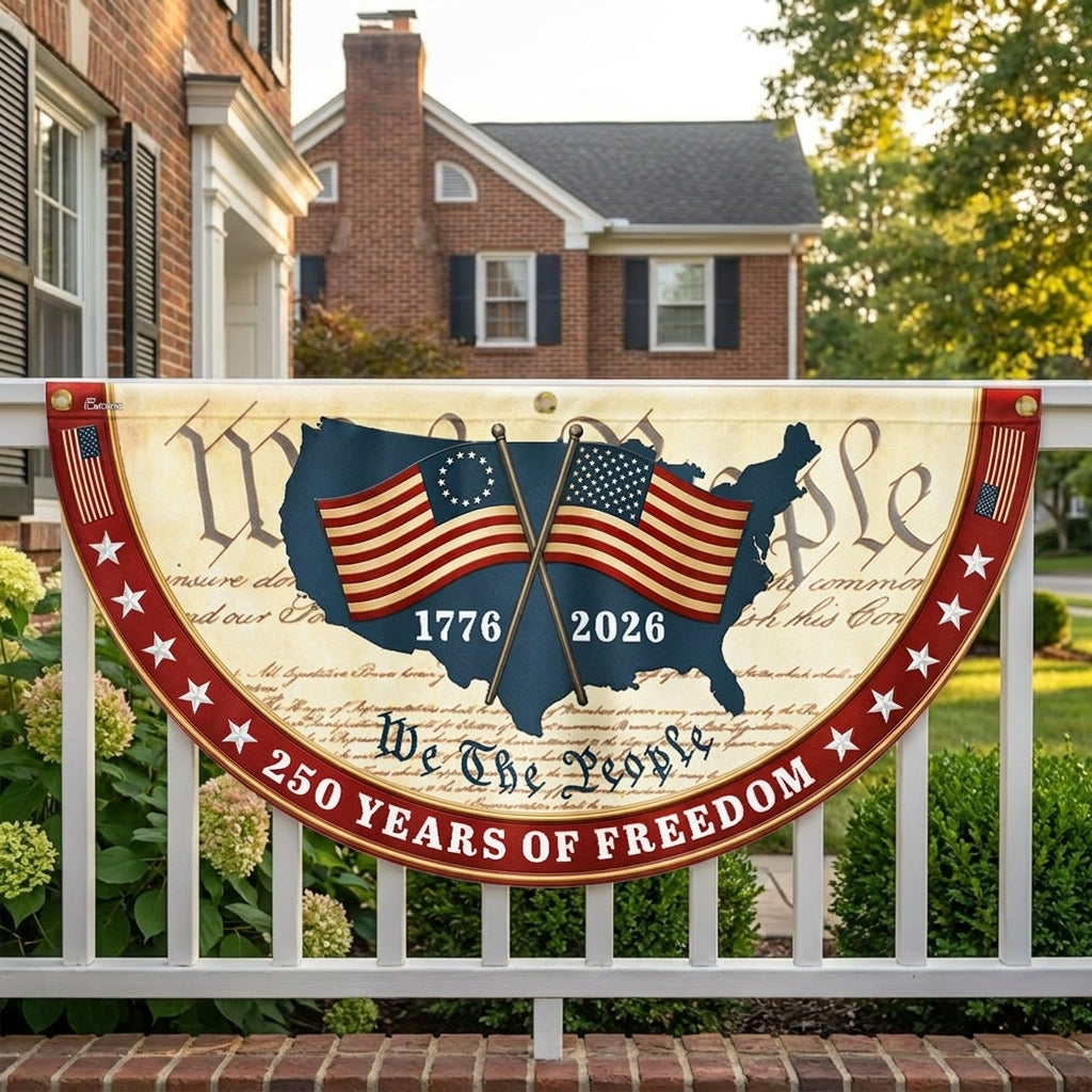 Patriotic Non-Pleated Fan Flag 1776 2026 American Flag Decor