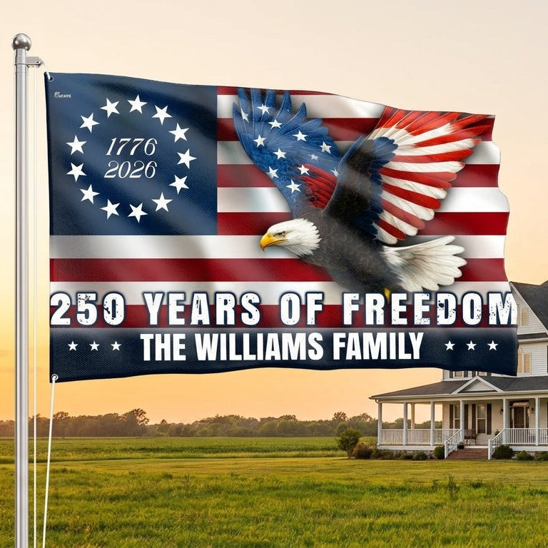 Personalized Betsy Ross Eagle Grommet Flag 250 Years of Freedom