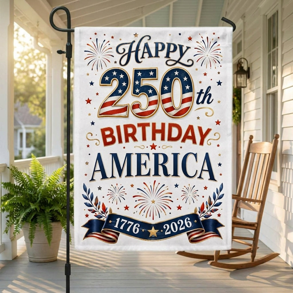 Happy Birthday 250th Anniversary US Flag - Double-Sided Canvas Patriotic Decor