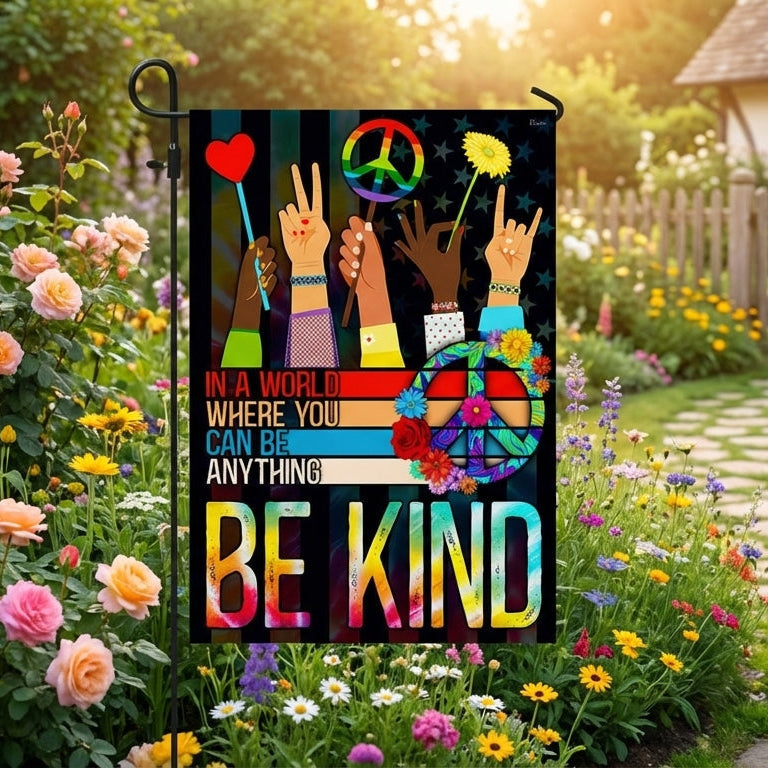 Be Kind Hippie Flag - Custom Double-Sided Canvas Decor