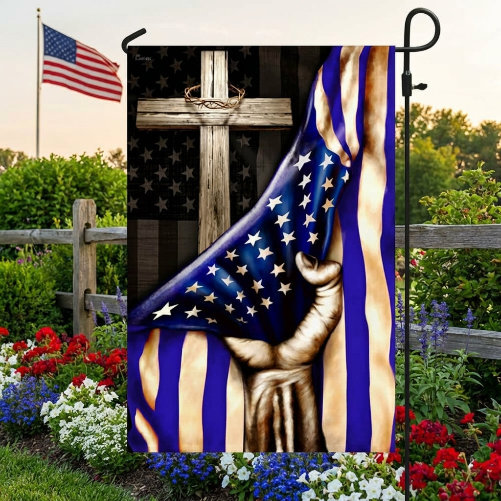 Thin Blue Line Christian Cross Flag - Double-Sided Canvas, 2 Sizes Available