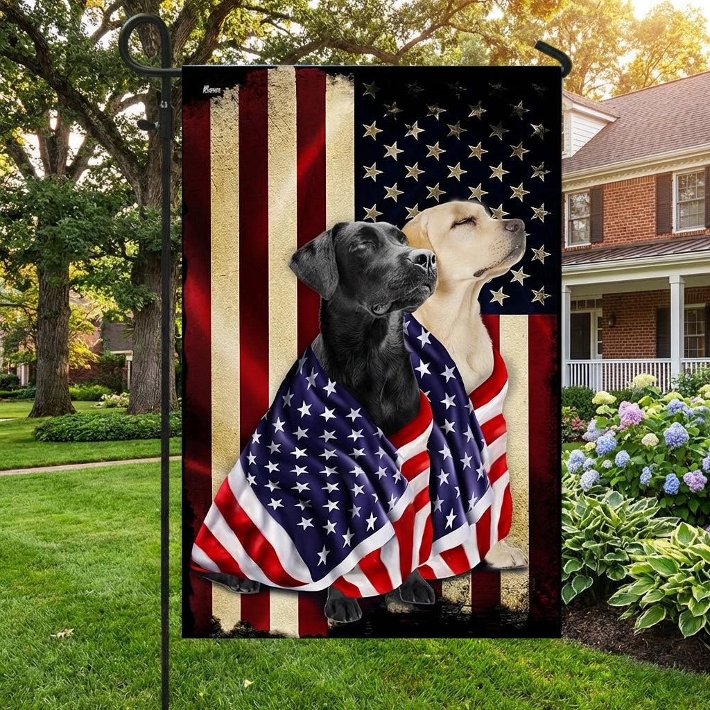 Black and Yellow Labrador Retriever Flag - American Patriot Design, Double-Sided Canvas, 3-Day Shipping