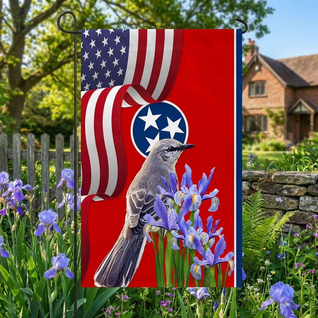 Tennessee State Mockingbird and Iris Flower Double-Sided Flag