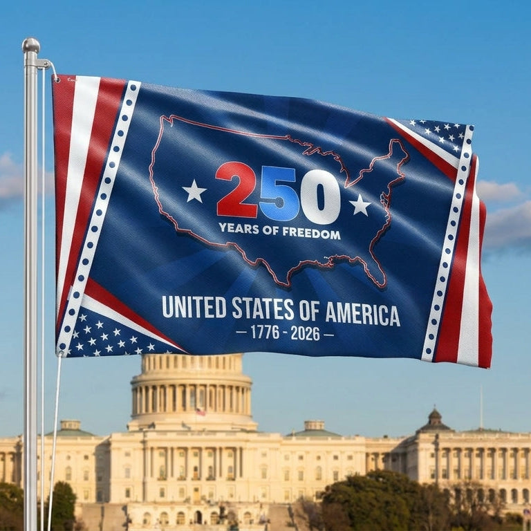 250 Years of Freedom Grommet Flag - USA Semiquincentennial Canvas, Double-Sided, 3 Sizes