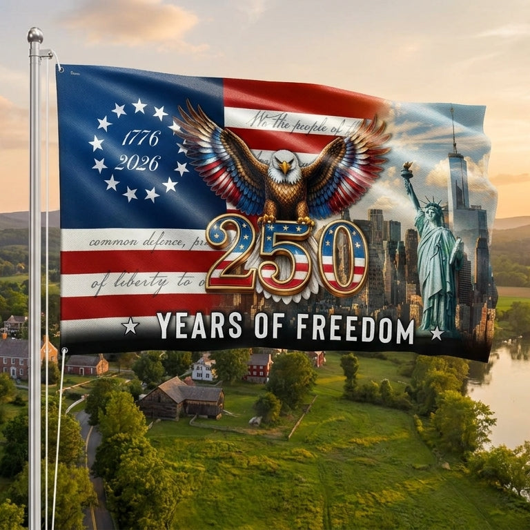 Betsy Ross Grommet Flag - 250 Years of Freedom, Double-Sided Canvas