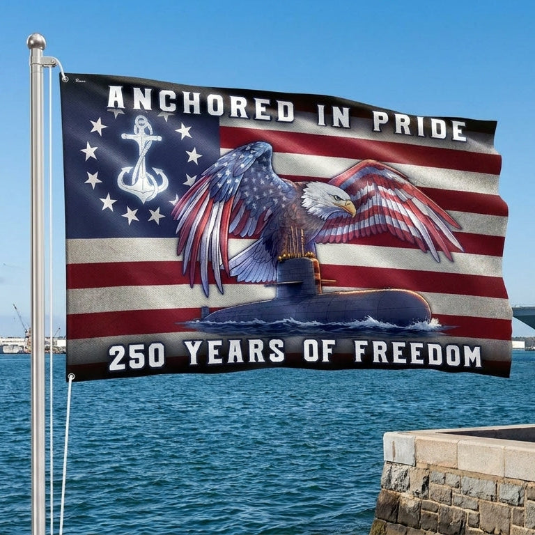 Navy Eagle Submarine Flag - 250 Years of Freedom, Double-Sided Canvas with Grommets