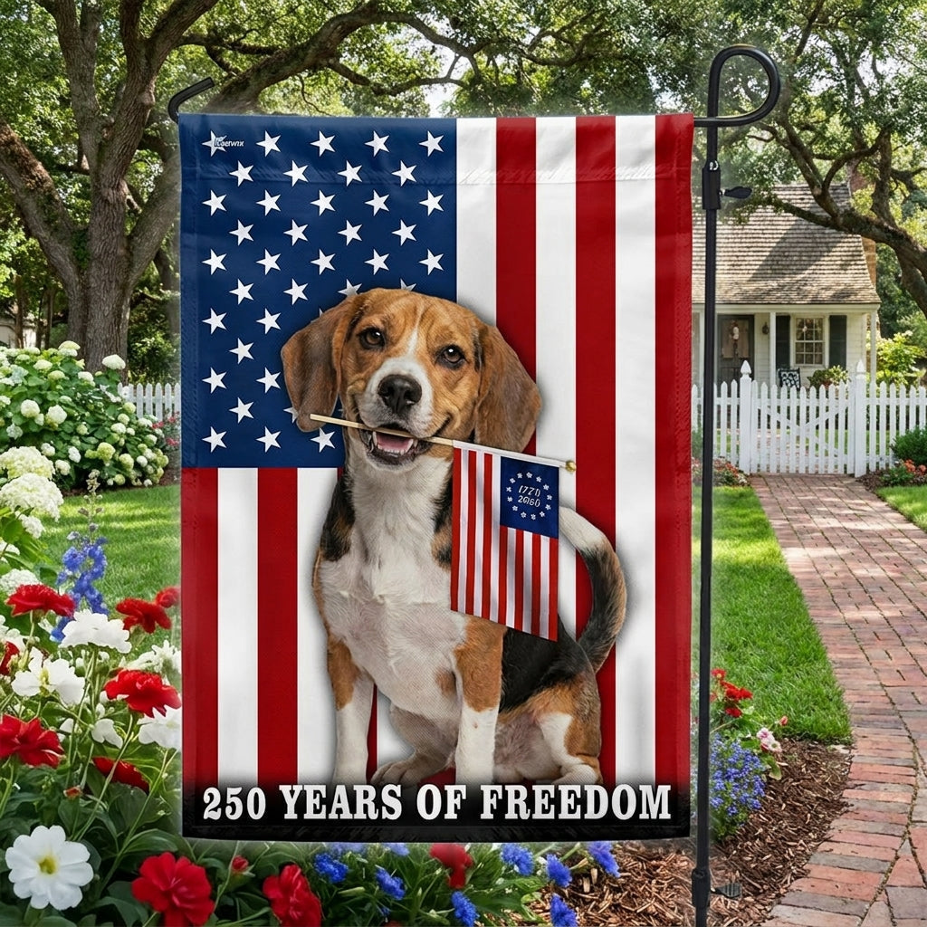 Beagle Dog American Flag - 250 Years of Freedom, Double-Sided Canvas Flag