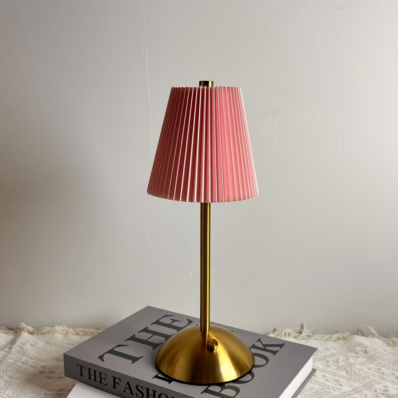 Modern Rechargeable Touch Control LED Table Lamp with Pleated Shade