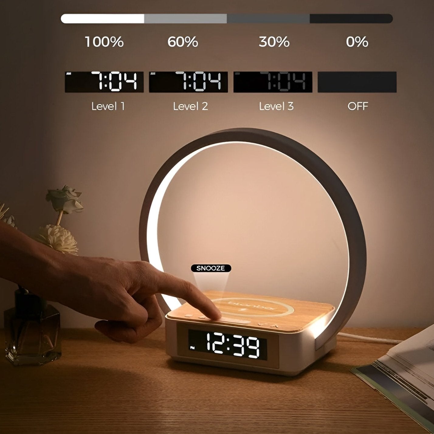 3-in-1 LED Table Lamp with Wireless Charger and Alarm Clock