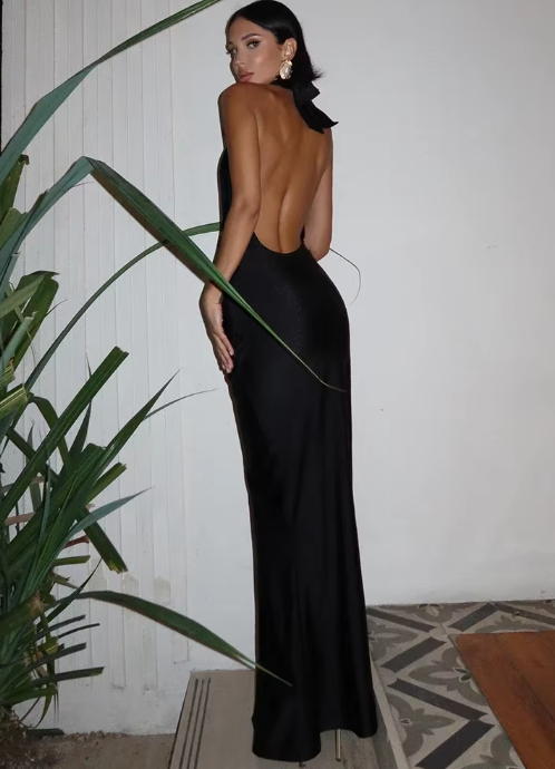 Deep V-Neck Open Back Evening Dress