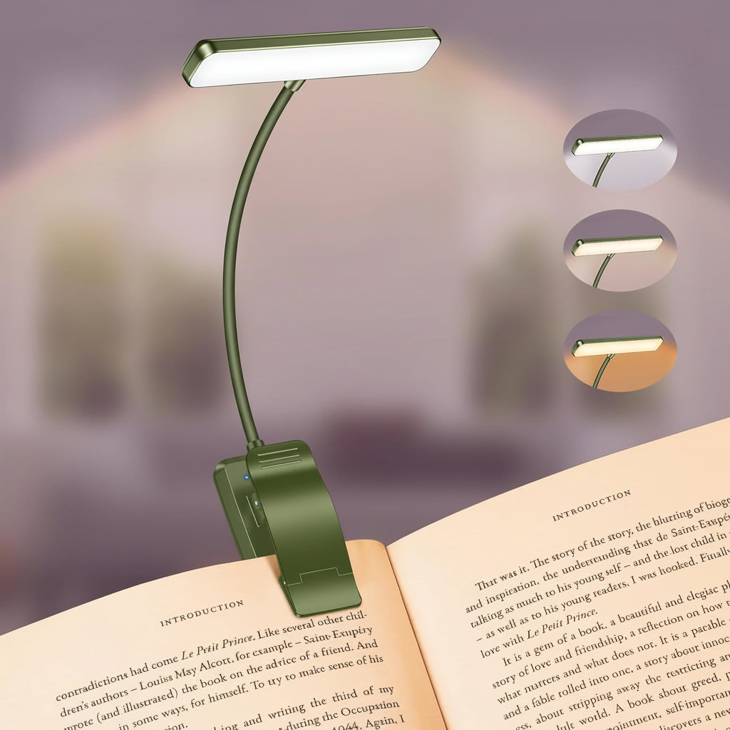 19 LED Rechargeable Clip-On Book Light with Adjustable Brightness and 3 Color Modes