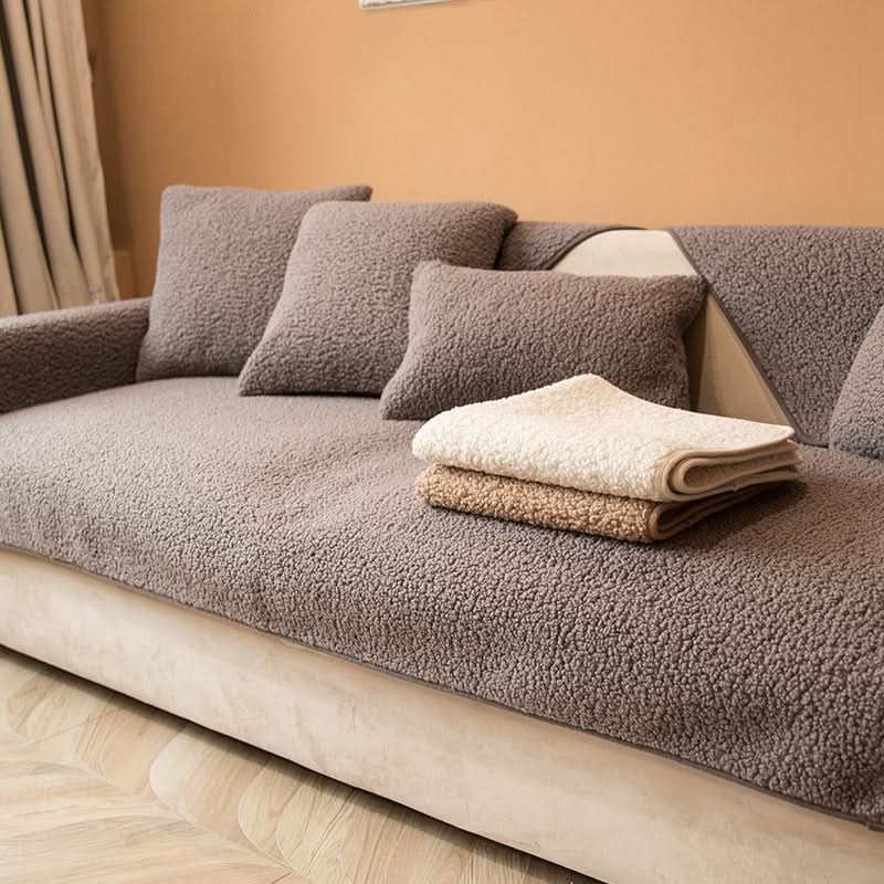 Cerise Sherpa Fleece Sofa Cover with Non-Slip Base