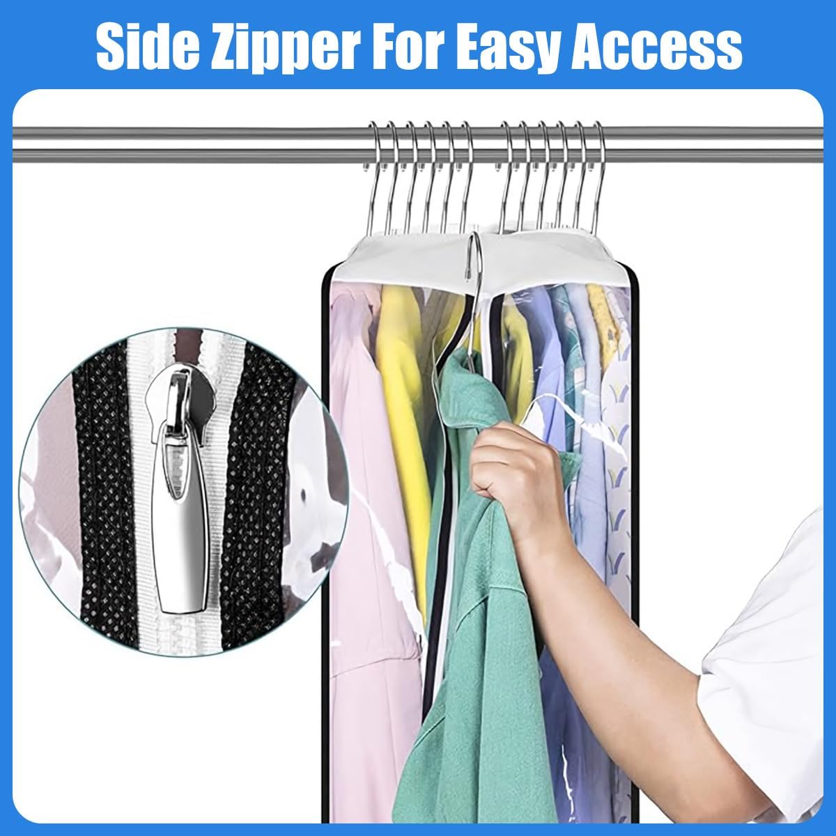 Transparent Waterproof Garment Covers with Side Zippers – 6-Pack