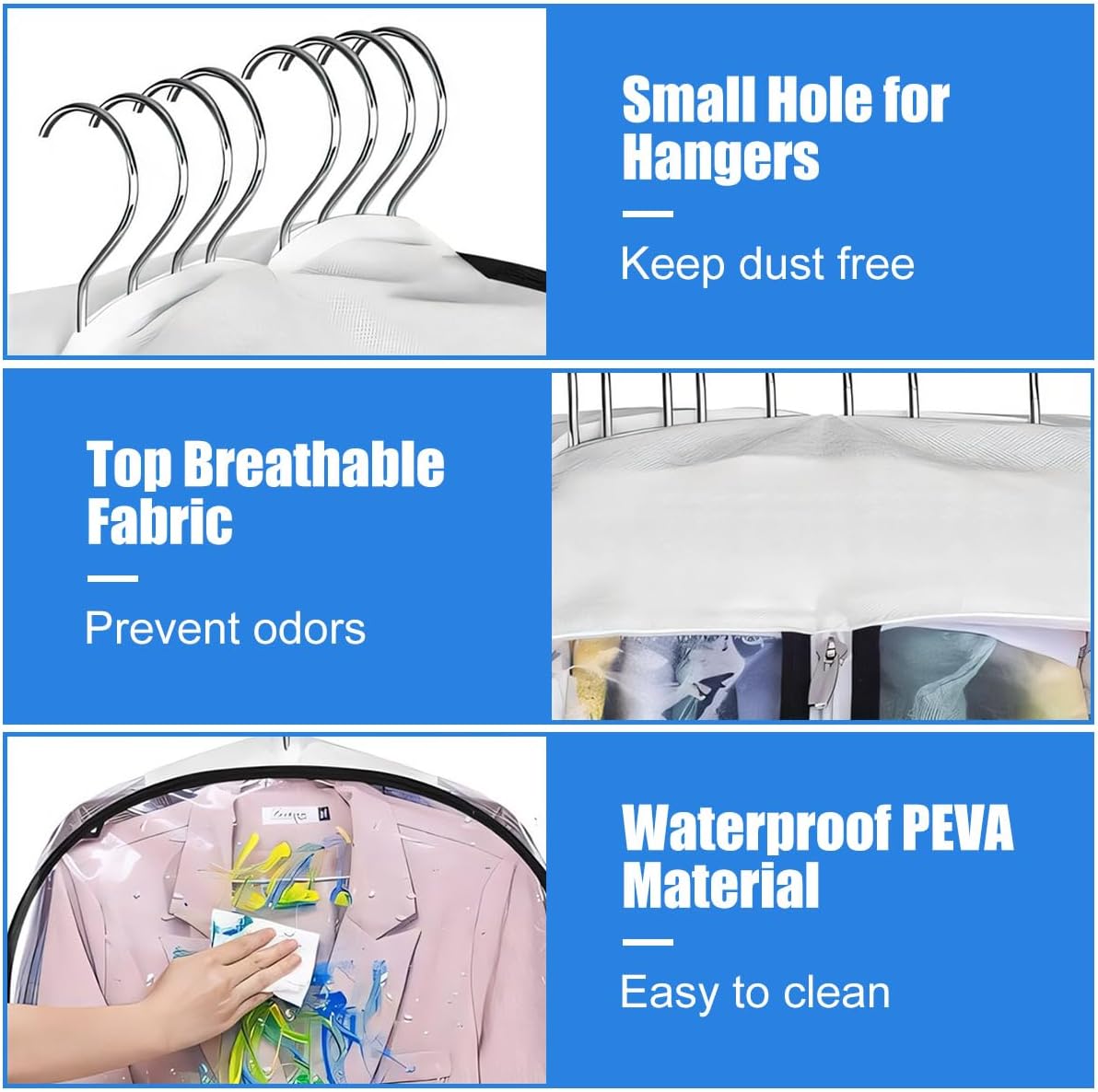 Transparent Waterproof Garment Covers with Side Zippers – 6-Pack
