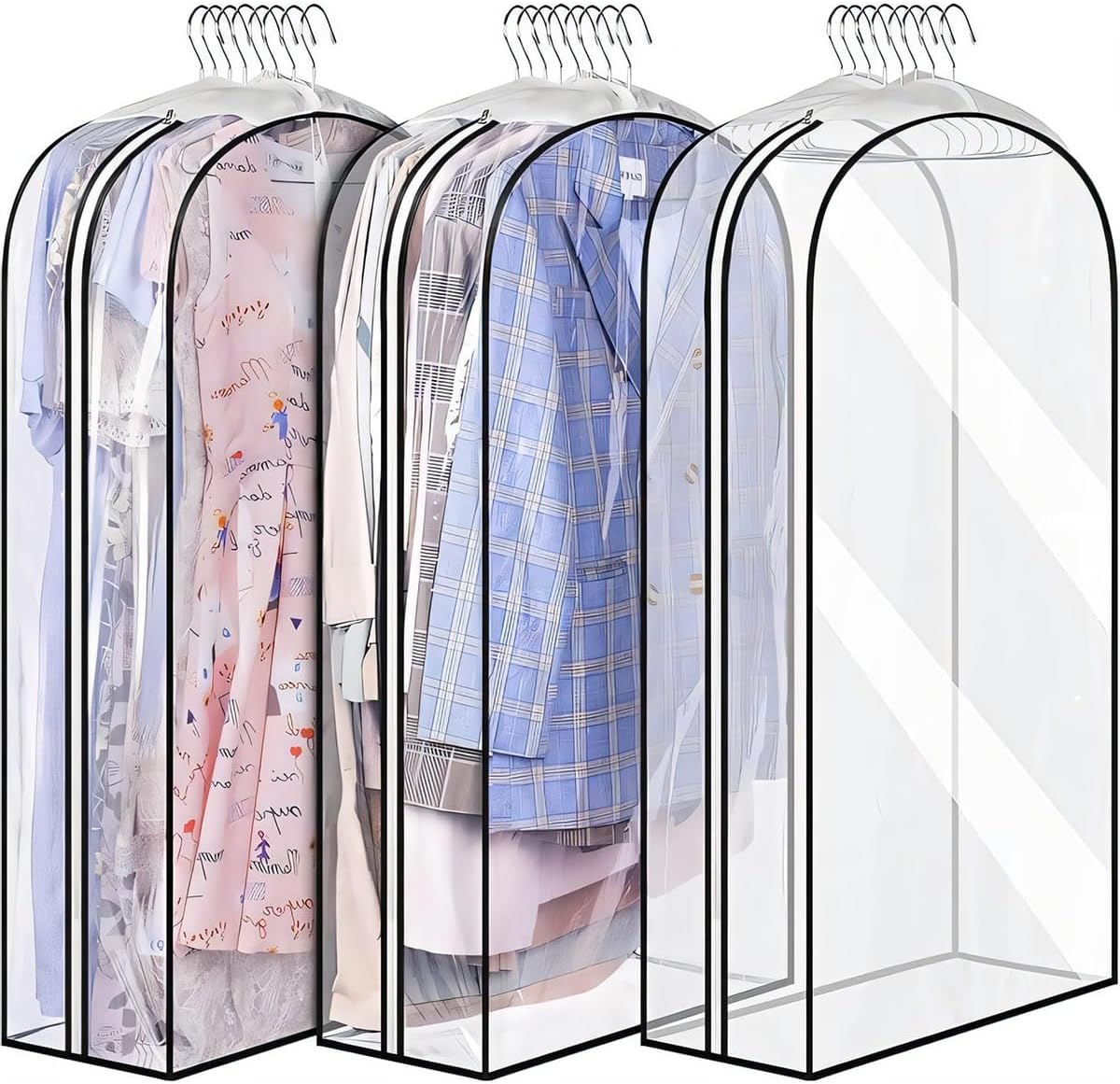 Transparent Waterproof Garment Covers with Side Zippers – 6-Pack