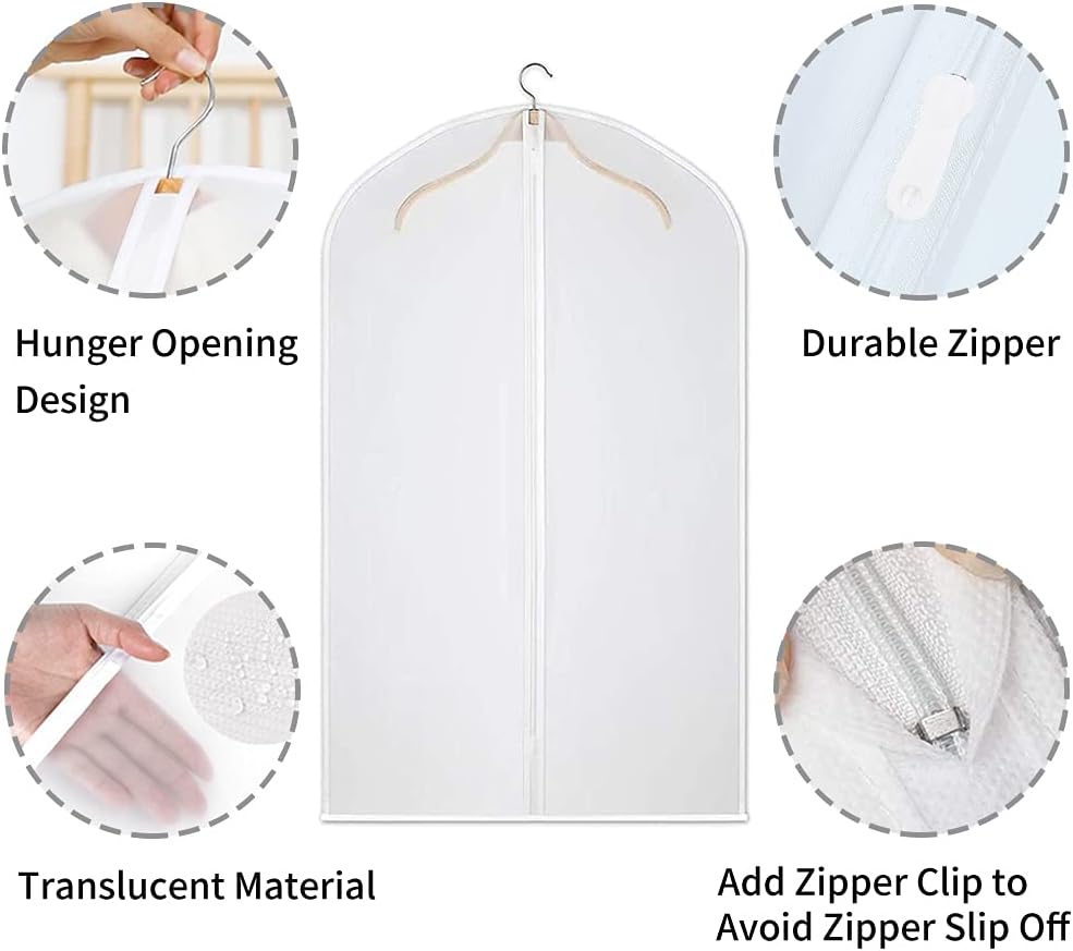Clear PEVA Garment Storage Bags with Zipper – 12 Pack Dustproof Clothes Protectors
