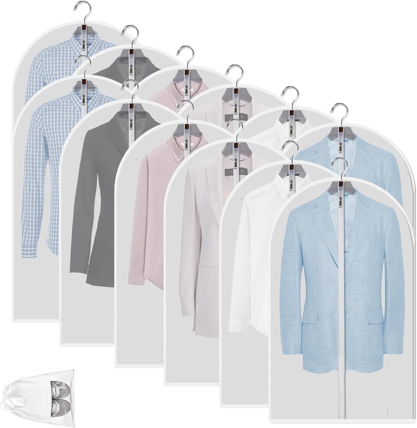 Clear PEVA Garment Storage Bags with Zipper – 12 Pack Dustproof Clothes Protectors