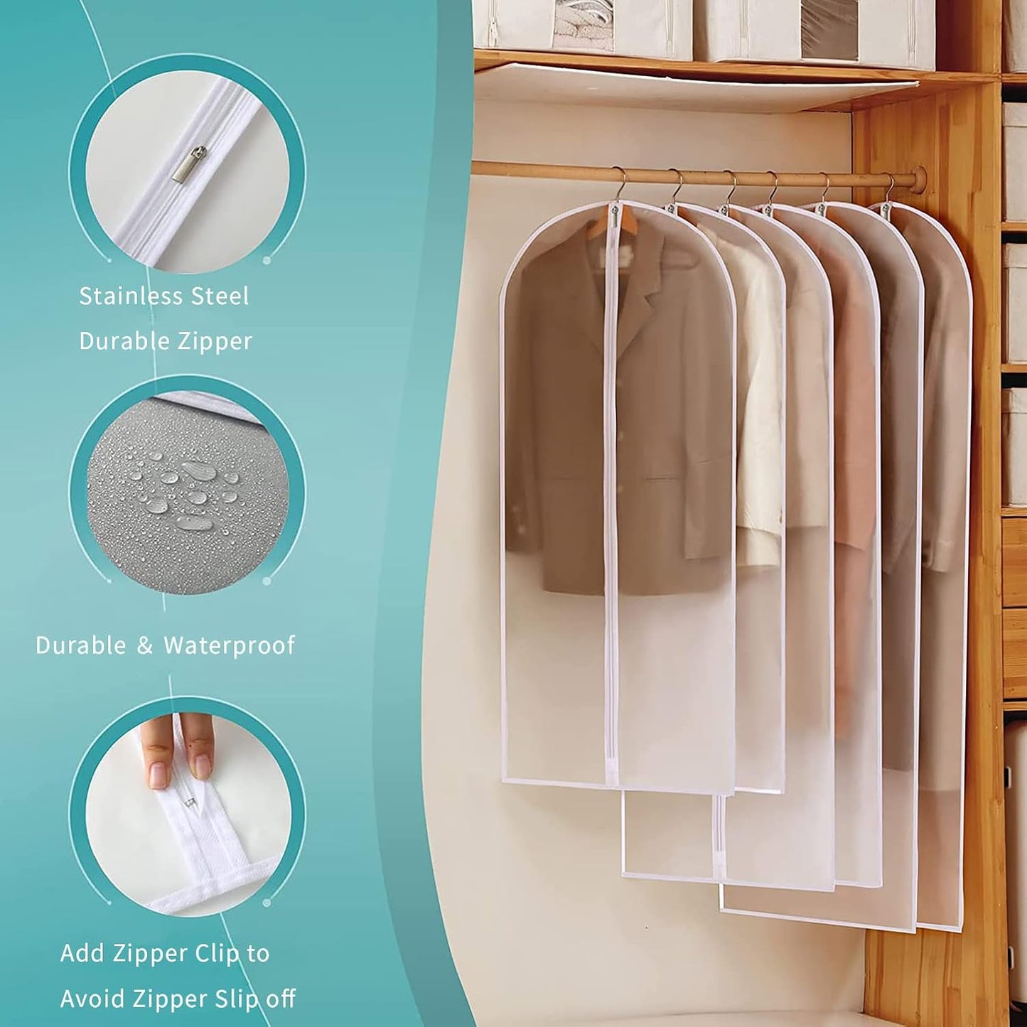 Clear PEVA Garment Storage Bags with Zipper – 12 Pack Dustproof Clothes Protectors