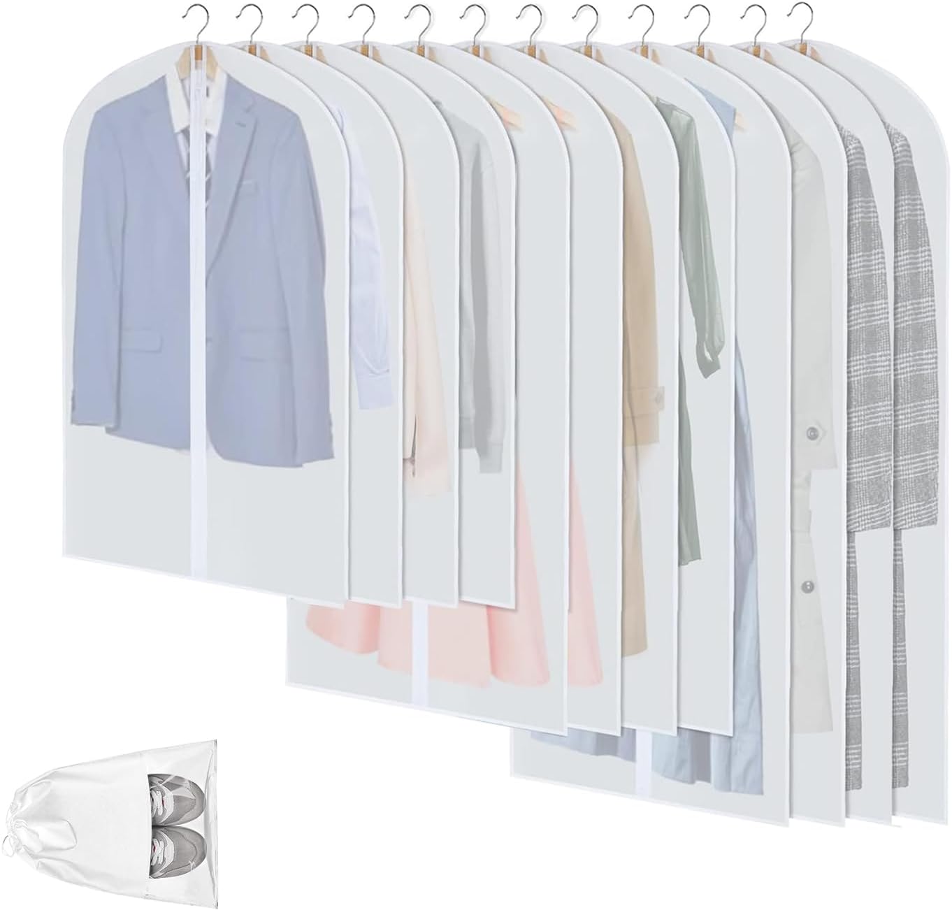 Clear PEVA Garment Storage Bags with Zipper – 12 Pack Dustproof Clothes Protectors