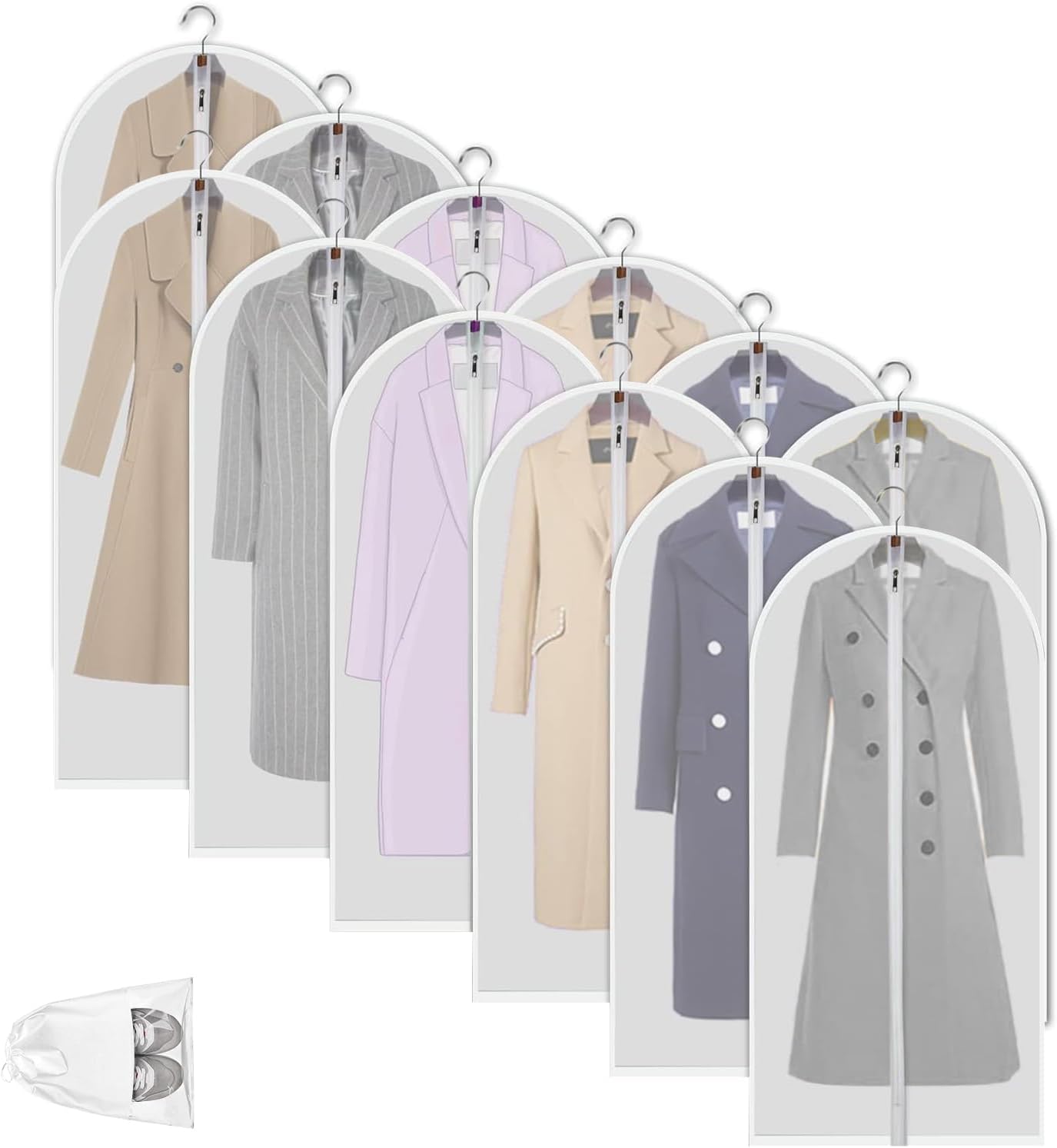 Clear PEVA Garment Storage Bags with Zipper – 12 Pack Dustproof Clothes Protectors