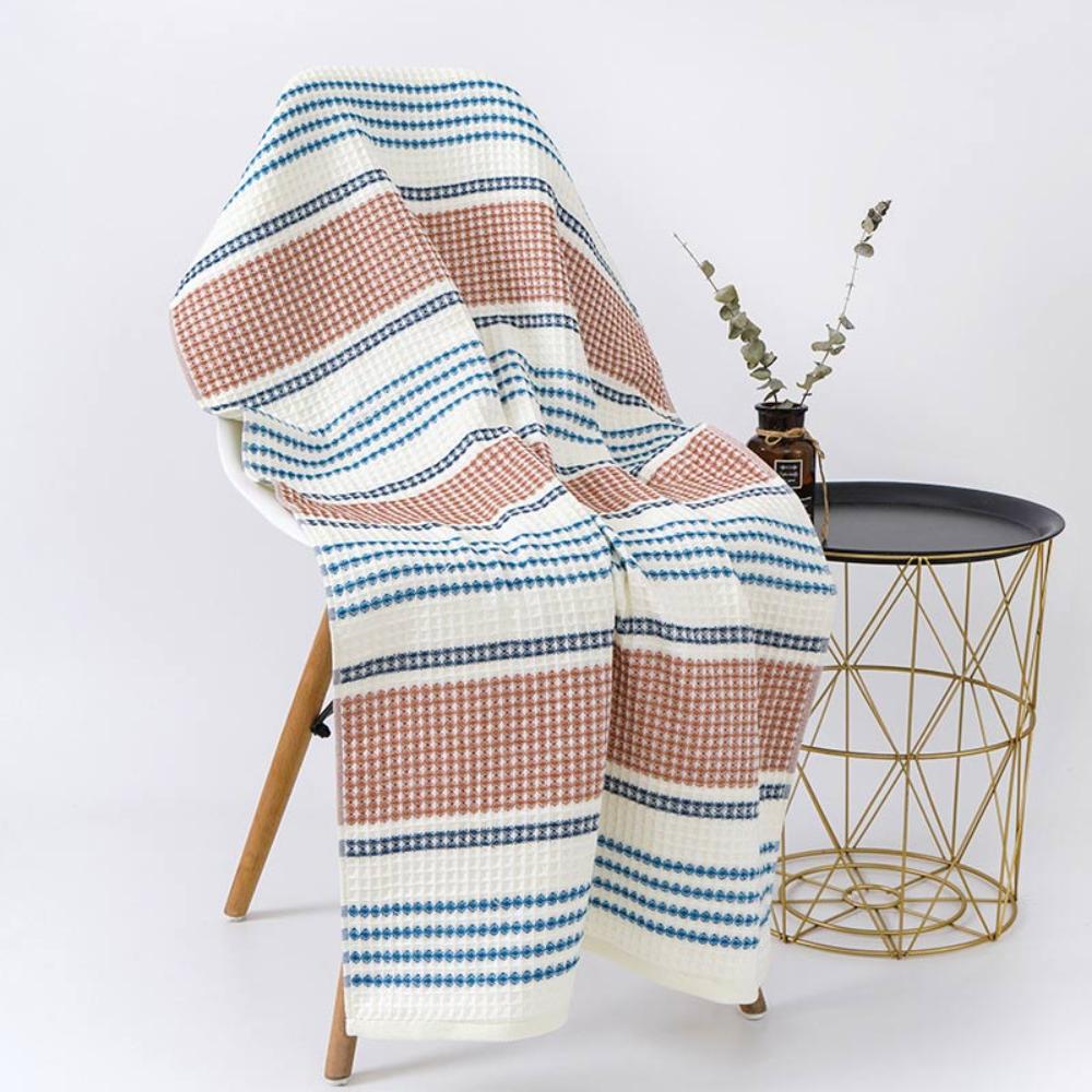 Colorblock Striped Cotton Bath Towel - Soft Honeycomb Weave
