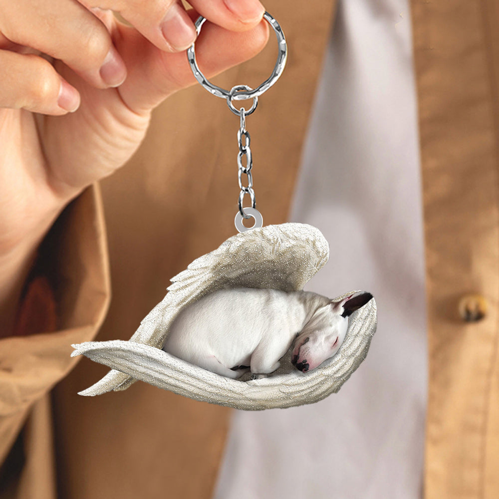 Bull Terrier Acrylic Keychain - Double-Sided Sleeping Angel Design