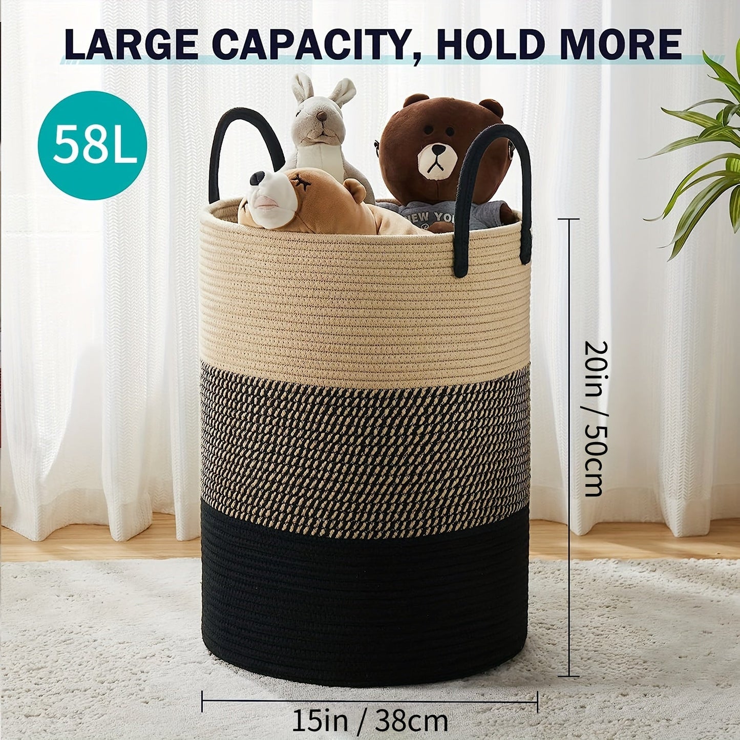 Extra-Large Cotton Rope Laundry Hamper Basket with Handles