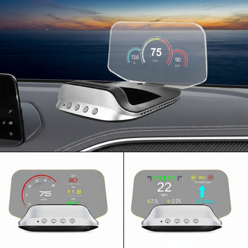 Windshield Head Up Display with GPS, Speed, and Temperature Monitoring