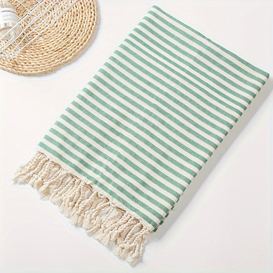 Extra Large Boho Striped Beach Towel with Fringes