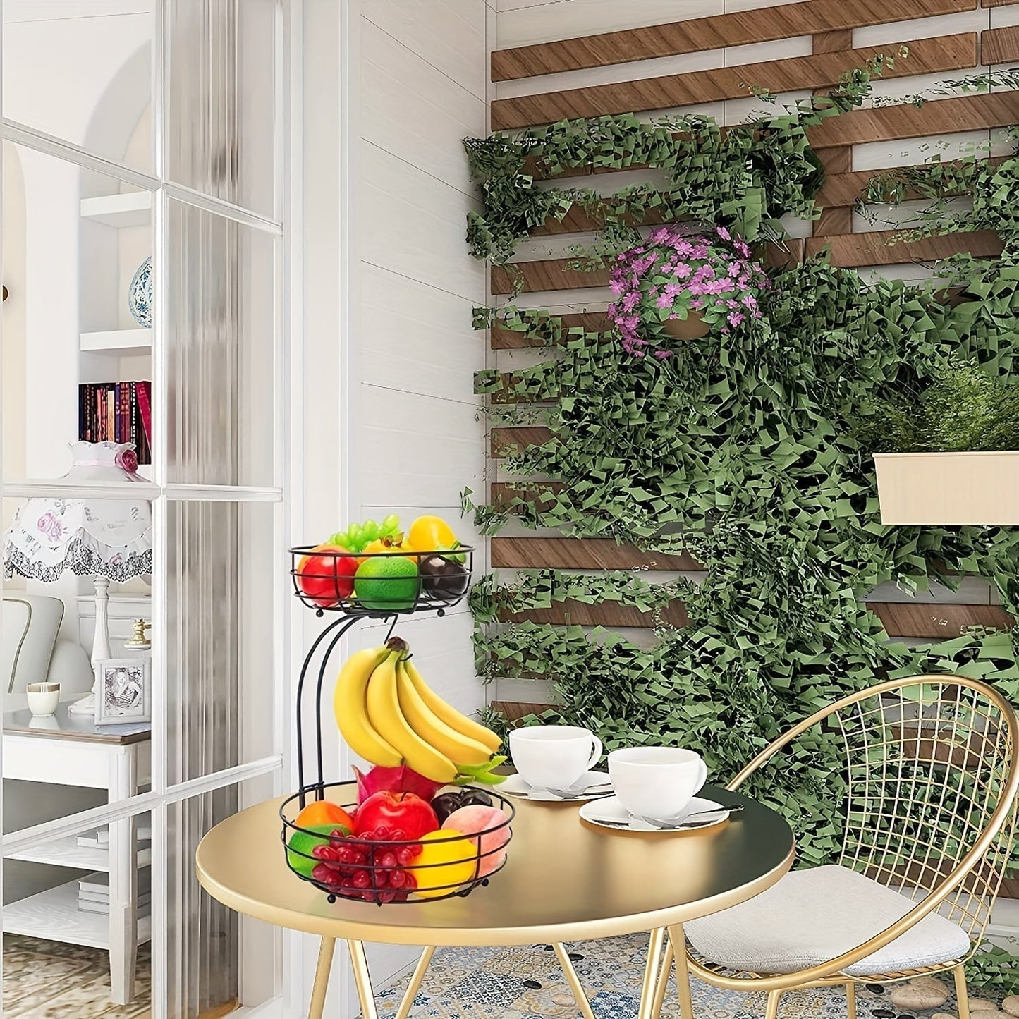 2-Tier Oval Fruit Basket Stand with Banana Hanger