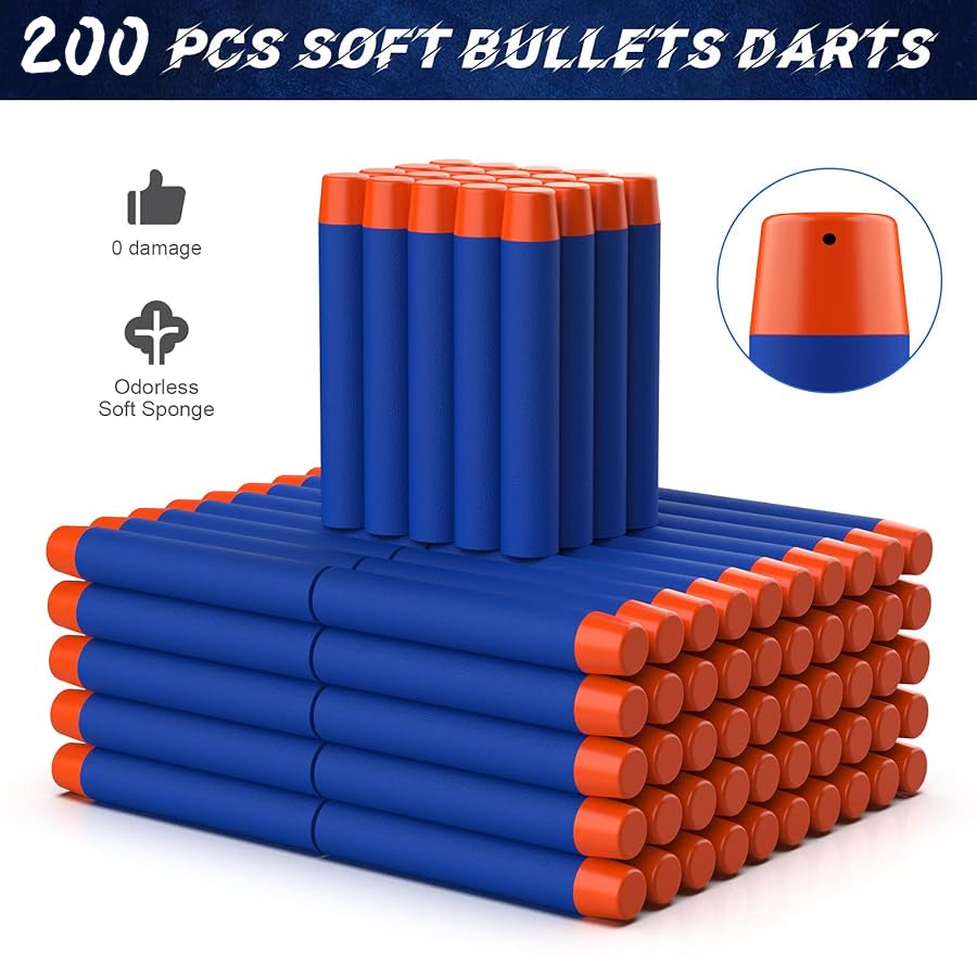 200 Soft Foam Darts for Nerf Blasters with Wrist Straps and Storage Bag
