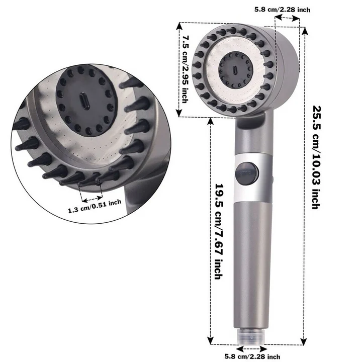 High-Pressure Massage Shower Head with 3 Spray Settings and Filtration