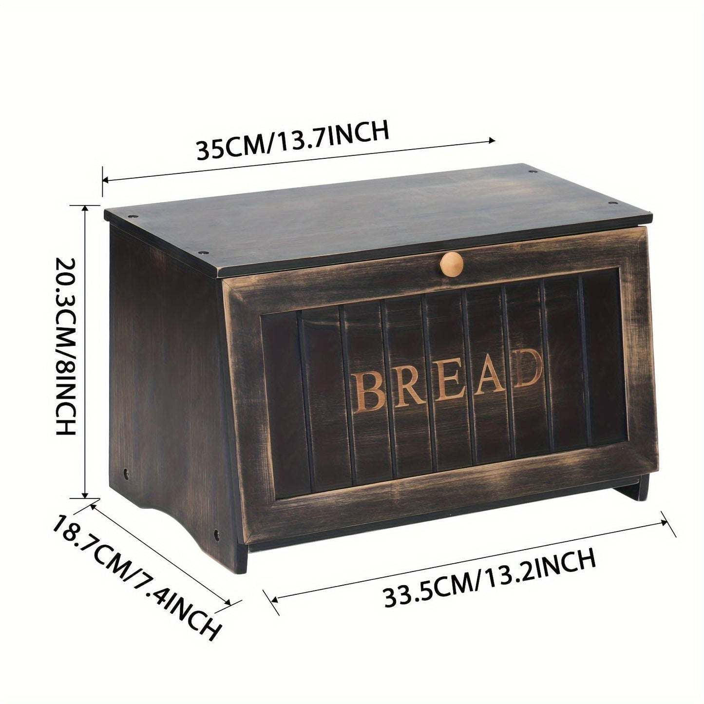 Vintage Black Wooden Bread Box with Drop-Down Door